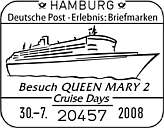 Sonderstempel vom 30.7.2008 Hamburg Besuch Queen Mary 2 Cruise Days
